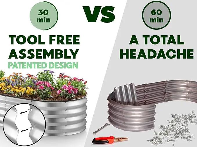 Galvanized Raised Garden Beds Outdoor // 8×2×1 ft Planter Raised Beds for Gardening, Vegetables, Flowers // Large Metal Garden Box (Silver) // Patented Tool-Free Design by GreenHaven Gardens