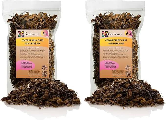 Premium Coconut Husk Chips and Fibers Mix for Orchids - 10 Quart - Houseplant, Monstera and Fiddle Leaf Fig by GARDENERA (2 Bags of 5 Quart) by GreenHaven Gardens
