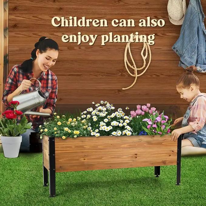 Wood Rectangular Garden Planter Box Raised Garden Bed Outdoor,Planters for Outdoor Plants 37x13x15in Elevated Planter Box for Herbs Vegetables Flowers Great for Patio Deck Balcony by GreenHaven Gardens