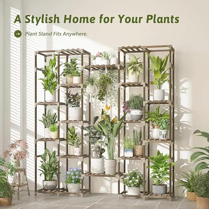 Plant Stand Indoor Tall Hanging Plant Shelf 16 Tiers Large Outdoor Plant Rack for Multiple Plants Wood Plant Holder for Living Room Garden Balcony by GreenHaven Gardens