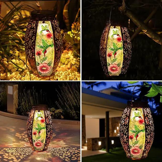 Outdoor Solar Lantern-Waterproof Hummingbird Hanging Metal Decorative Lights for Patio Table Garden Pathway Yard with Super Bright Warm White LED, Large Solar Panels, Auto On/Off by GreenHaven Gardens