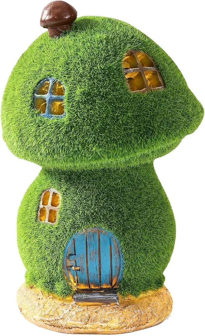 Mushroom Fairy House Decor - Figurine Lights Outdoor Solar Fairy Garden House for Patio Lawn Yard Ornaments, Housewarming Gift 7.4 inch by GreenHaven Gardens