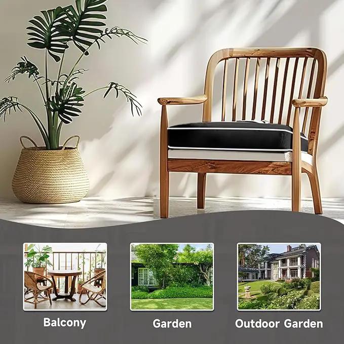 PNP FKJP 2 Pack Outdoor Chair Cushion 20" X 20" X 4", Waterproof Outdoor Seat Cushions with Non-Skid Ties, Black (Cushion + Cover) by GreenHaven Gardens