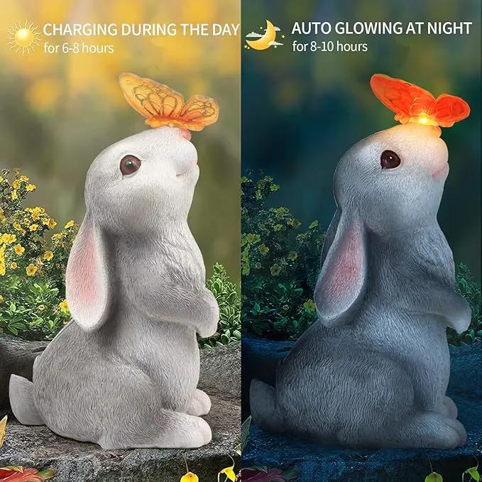 Garden Statue Outdoor Decor-Rabbit with Solar Butterfly Changing Lights Garden Statues,Bunny Statue for Patio,Balcony,Yard,Lawn Ornament,Gardening Gifts for Mom Grandma by GreenHaven Gardens