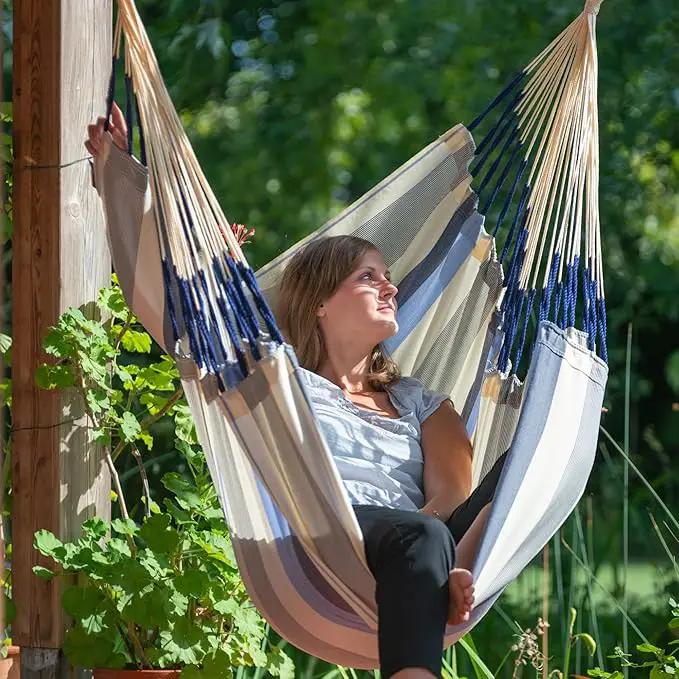 LA SIESTA® - Large Comfort Domingo Hammock Swing Chair - Weather & Tear Resistant Hanging Hammock Chair - Indoor Outdoor Hammock Chair Swing - Patio Porch Bedroom Hanging Chair - Max 285 Lbs, Sea Salt by GreenHaven Gardens