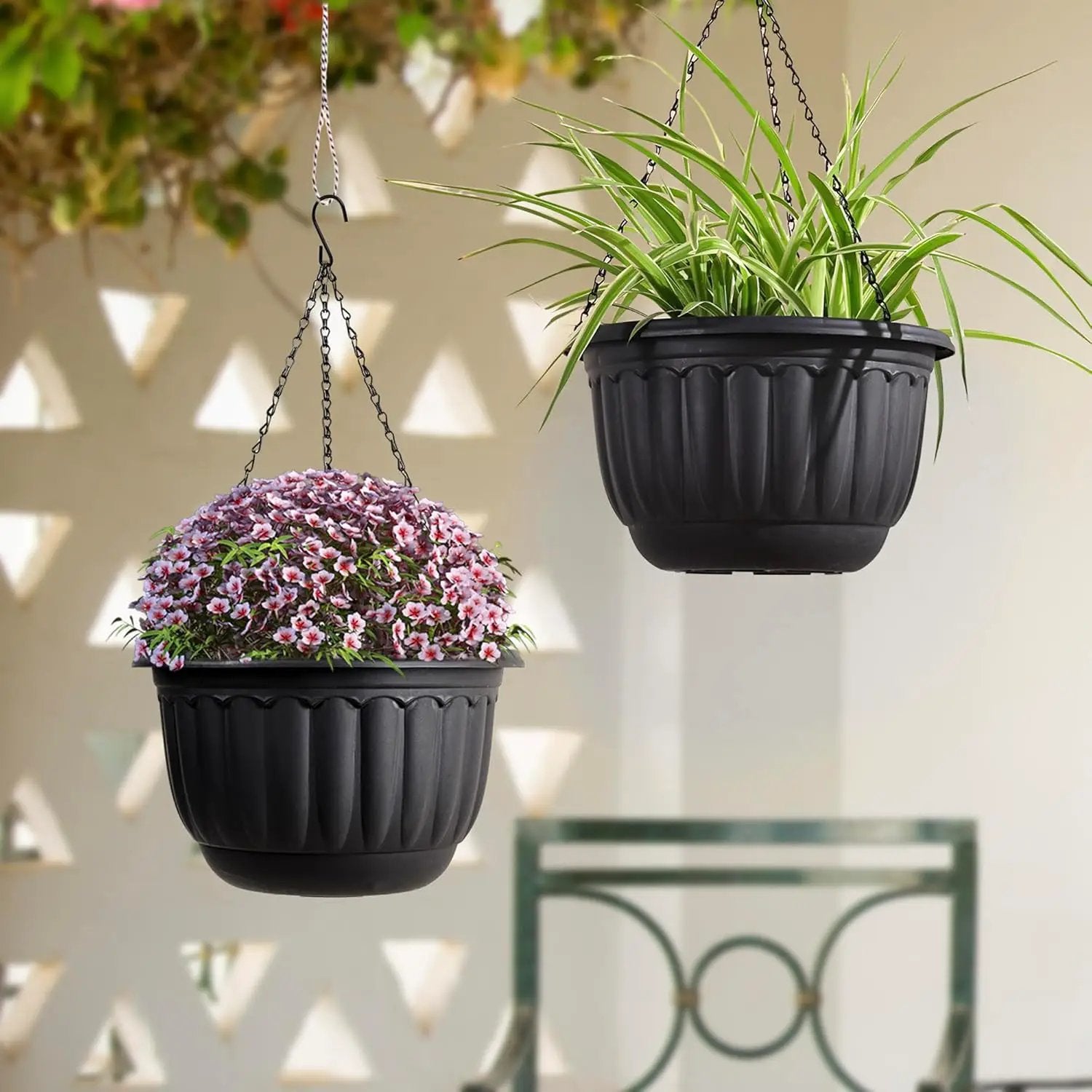 YIKUSH Planters for Outdoor Plants 2 Pack Black Plant Pots with Drainage Hole and Absorbing Tray Hanging Planters for Indoor Plants (12 inch, 3 Hooks) by GreenHaven Gardens