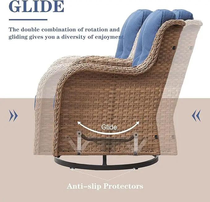 Wicker Outdoor Furniture Patio Furniture Set - 6 Piece Patio Conversation Set with Swivel Rocker Chairs, Rattan Sofa, Ottomans and Coffee Table, Blue Cushion by GreenHaven Gardens