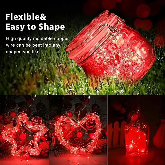 QITONG 4 Pack Red Solar Fairy Lights, Each 33ft 100 LED String Light Outdoor Waterproof, 8 Modes Silver Wire Red Outdoor Lights by GreenHaven Gardens