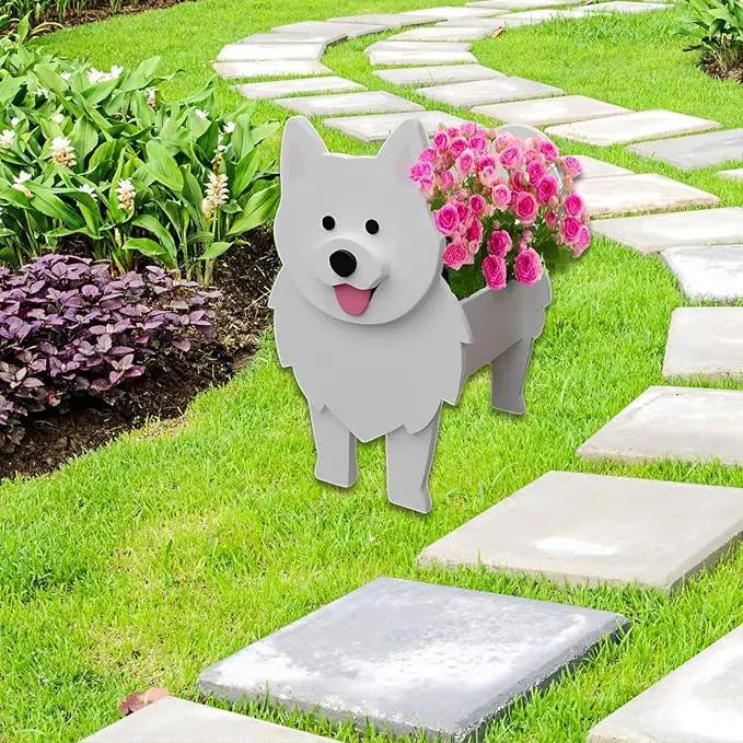 Samoan Dog Planter Plant Pots,Cute Garden Dog Flower Planter,Dog Planters Birthday Gifts for Women,Office,Indoor/Outdoor Decor（9.45 * 6.77 * 13.46in） by GreenHaven Gardens