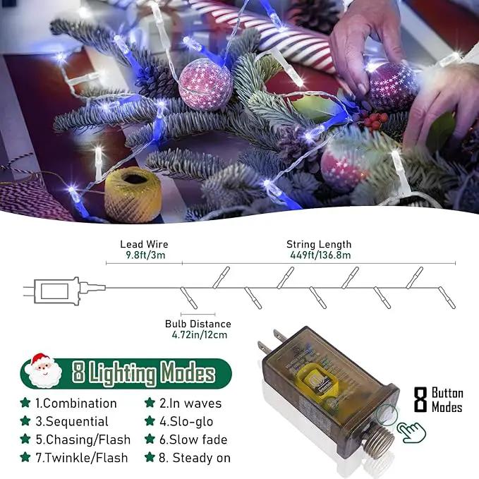 Heceltt 1140 LED 449 FT String Lights Outdoor, 8 Modes Christmas Lights, Waterproof LED String Lights with Timer and Memory Fairy Light Plug in for Wedding Home Party Tree Decorations (Blue and White) by GreenHaven Gardens