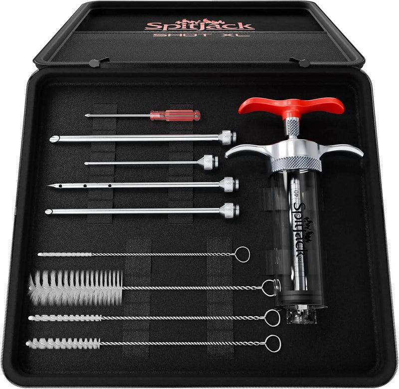 SPITJACK SHOT XL Meat Injector Syringe for Smoking. Turkey Marinade and Brisket Flavor Injection Kit. BBQ Accessories and Cooking Gift for Men. Stainless Steel 4 Needles, Case, 70ml Capacity. by GreenHaven Gardens