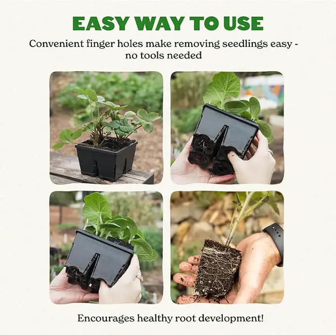 Epic Gardening Reusable Seed Starter Tray - 4 Cell 3"/8 Seedling Starter Trays - Easy Watering, Indoor Greenhouse, Plant Starter, Gardener-Friendly for Seedlings | UV-Treated & BPA-Free - Black by GreenHaven Gardens