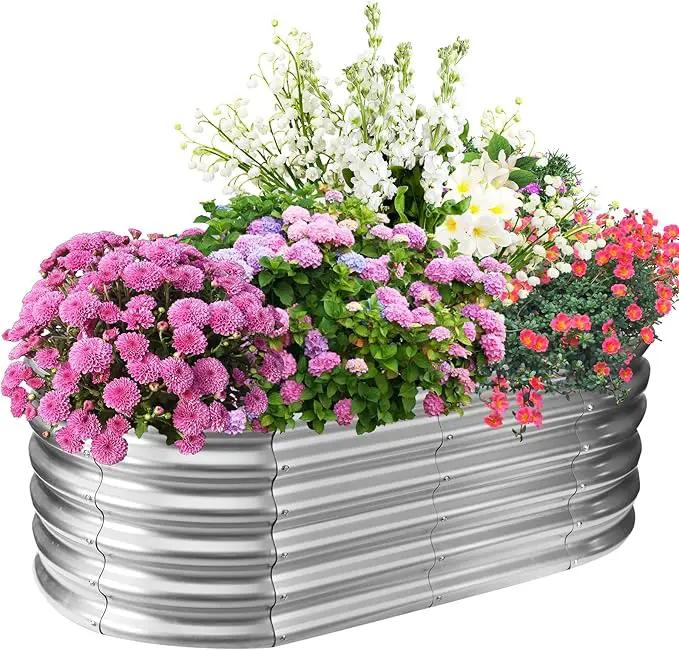 17" Tall Elevated Oval Metal Raised Garden Bed - 4ft x 2ft in Size and 0.8MM Thick Durable Planter Bed/Box for Vegetables Flowers Succulent at Patio/Garden Outdoor (Silver, 4X2X1.4 FT) by GreenHaven Gardens