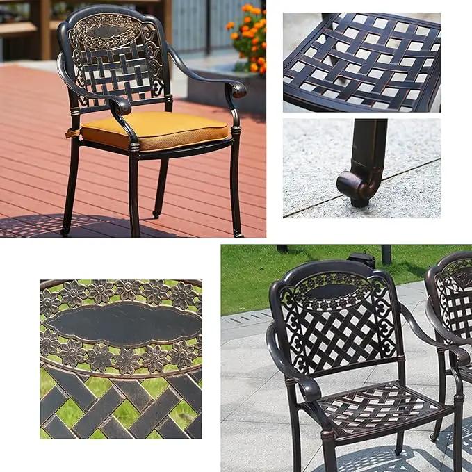 Outdoor Dining Chair Cast Aluminum Patio Chairs Set of 2 All-Weather Patio Dining Chair with Adjustable Feet for Backyard Garden (Flange Chair) by GreenHaven Gardens
