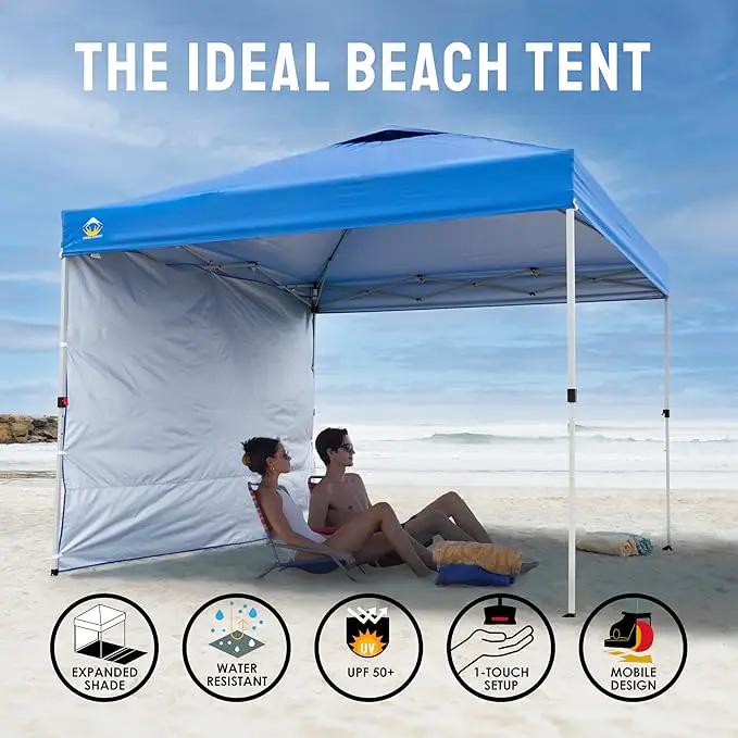 CROWN SHADES 10x10 Pop Up Canopy with 1 Side Wall - Beach Tent with One Push Setup - Outdoor Sun Shade for Events, Parties, Camping - Gazebo with STO-N-Go Cover Bag (American Flag) by GreenHaven Gardens