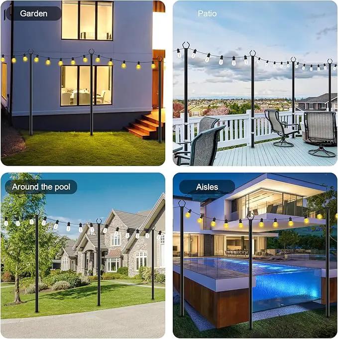 6 Pack String Light Poles,10 Ft Metal Poles with Fork for Outdoor String Lights,Outdoor Light Poles with Fork,Poles/Post/Stand for Outside,Patio,Deck,Backyard,Garden Wedding,Party by GreenHaven Gardens