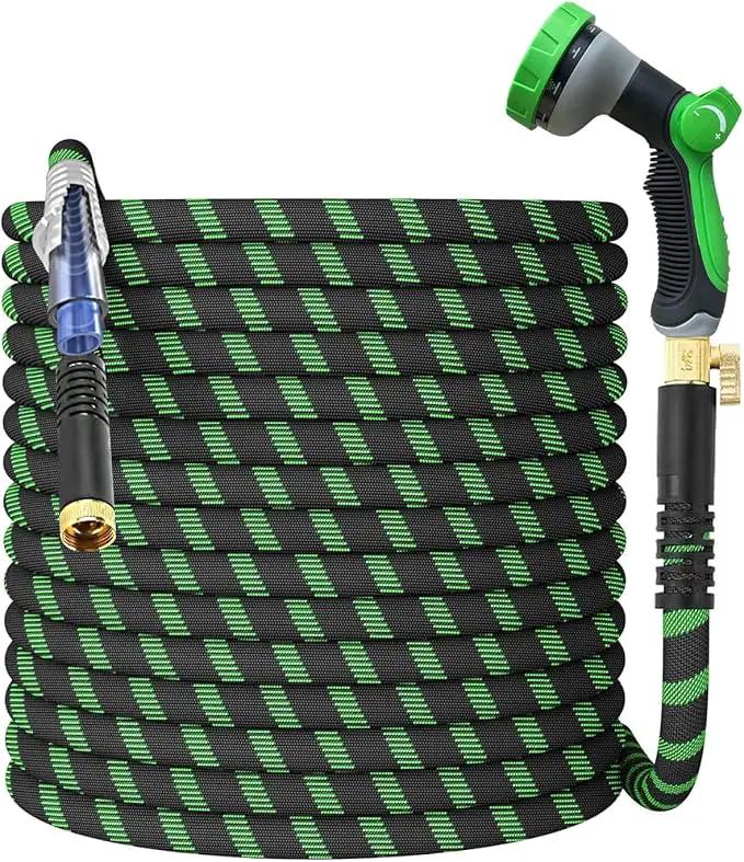 Non-Expanding Garden Hose 100Ft, Flexible Kink Free Water Hose with 10 Watering Spray Nozzle, Lightweight Hose Pipe, Leak-Proof, Durable, 3/4" Metal Alloy Connector, Portable Storage Strap by GreenHaven Gardens