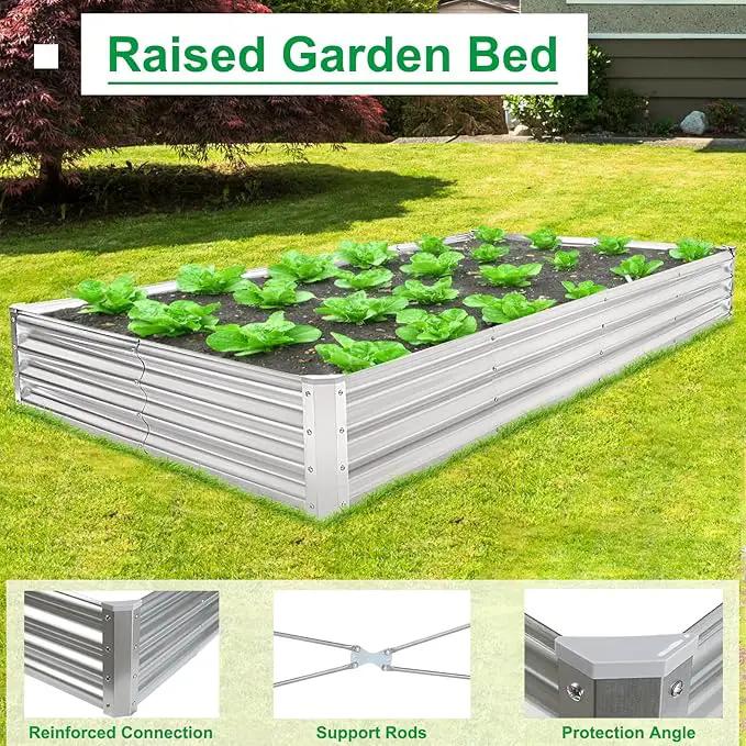 JERIA 8×4×1ft Raised Garden Bed with Support Rods,Galvanized Raised Garden Bed Kit Outdoor Metal Gardening Planter Box for Vegetable, Fruits, Flower by GreenHaven Gardens