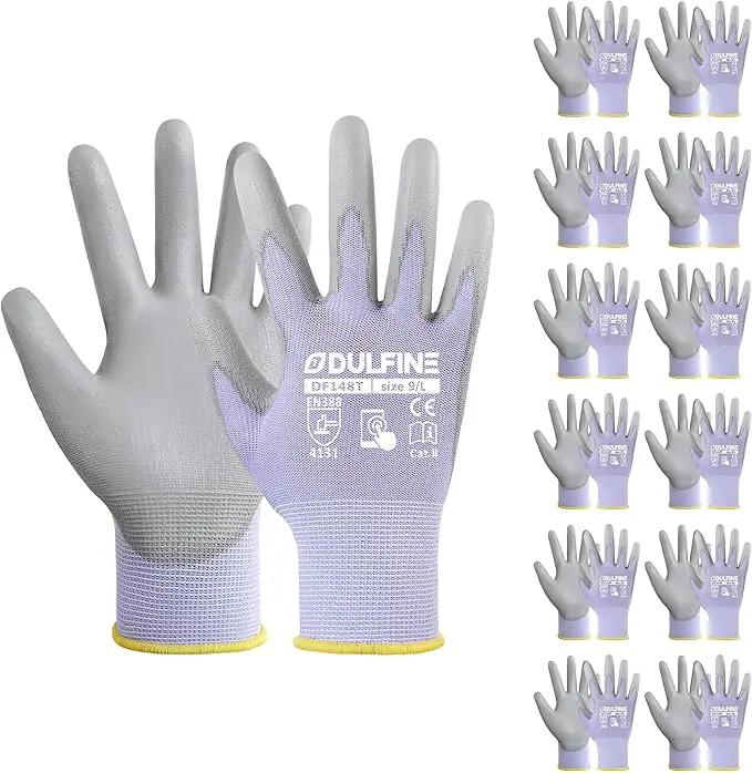 DULFINE Work Gloves for Men PU Coated 12 Pairs Bulk Pack,Purple Seamless Knit Glove with thin Polyurethane,Two Finger Touchscreen, for Men and Women, Ideal for Light Duty Work. (Extra Large) by GreenHaven Gardens