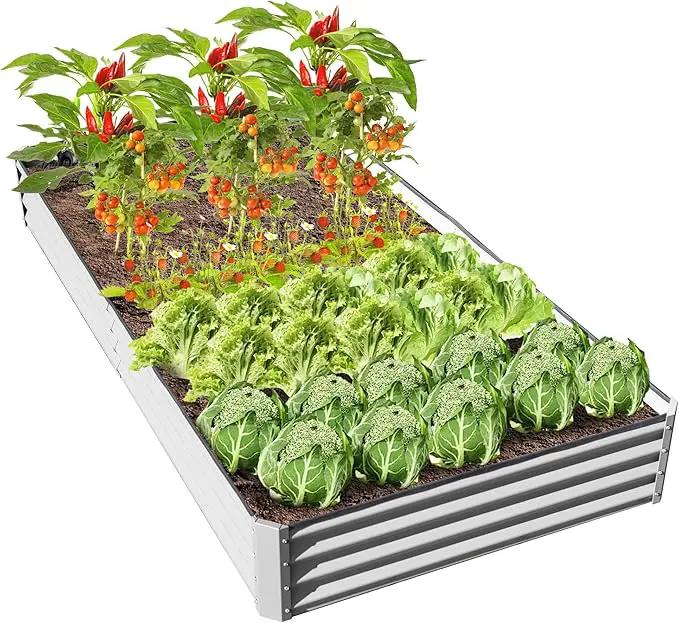 Domi Galvanized Raised Garden Bed, 8x4x1Ft Thickening Metal Planter Box for Vegetables Bottomless for Backyard Outdoor, 1" Deep w/ 228 Gallon Capacity - Silvery by GreenHaven Gardens