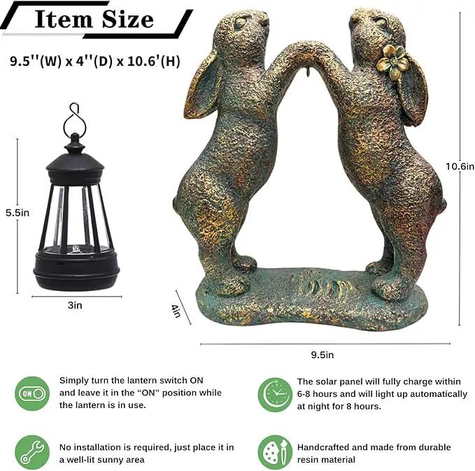 Garden Statues Rabbit with Solar Lantern, Outdoor Bunny Figurines Decorations for Patio Yard Lawn Ornaments, Gifts for Mom/Grandma Birthday Easter Housewarming by GreenHaven Gardens