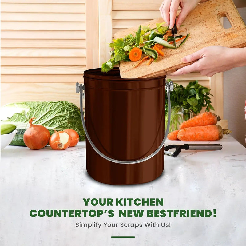 Utopia Kitchen Compost Bin for Kitchen Countertop, 1.3 Gallon Compost Bin for Kitchen with Lid, Includes 1 Spare Charcoal Filter (Copper) by GreenHaven Gardens