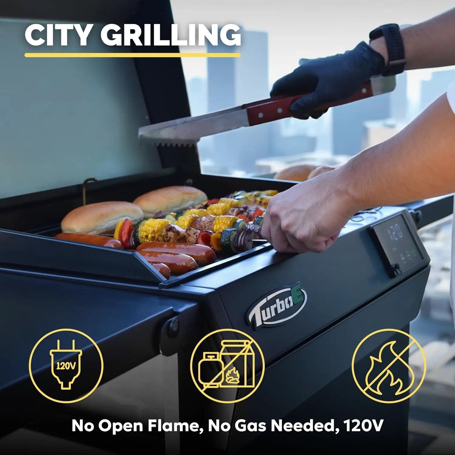 Turbo E Sport Electric Grill by PLUGNGRILL | Compact Design, Faster Preheat, Digital Temp Control | High-Power Infrared Outdoor BBQ & Searing by GreenHaven Gardens