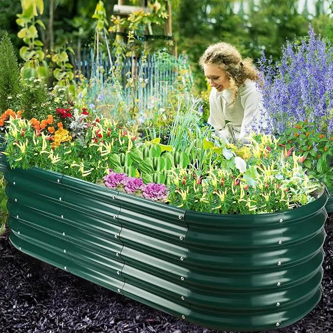 17" Tall Outdoor Garden Raised Garden Bed Kits,5ft X 2ft Oval,0.8MM Thick Metal Raised Planter Bed/Ground Planter Box for Variety of Flowers,Herbs,Vegetables (Dark Green, 60X24X16.5 Inches) by GreenHaven Gardens