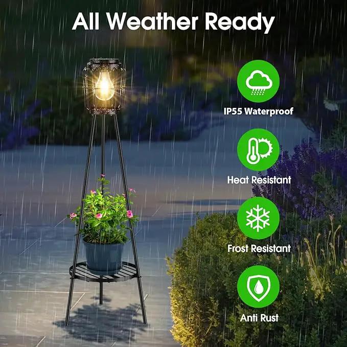 2 Pack Solar Lights Outdoor with Plant Stands, Solar Floor Lamp with LED Edison Bulbs for Garden Yard Pathway Driveway Front/Back Porch Decoration by GreenHaven Gardens
