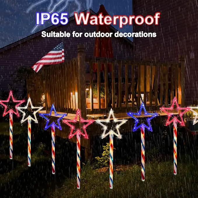 4th of July LED Big Star Pathway Lights Patriotic Lights Outdoor, for Memorial Day Independence Day Any Patriotic Decorations, 8 Mode Remote Control Solar Powered(2 Pack, 180 LED) by GreenHaven Gardens
