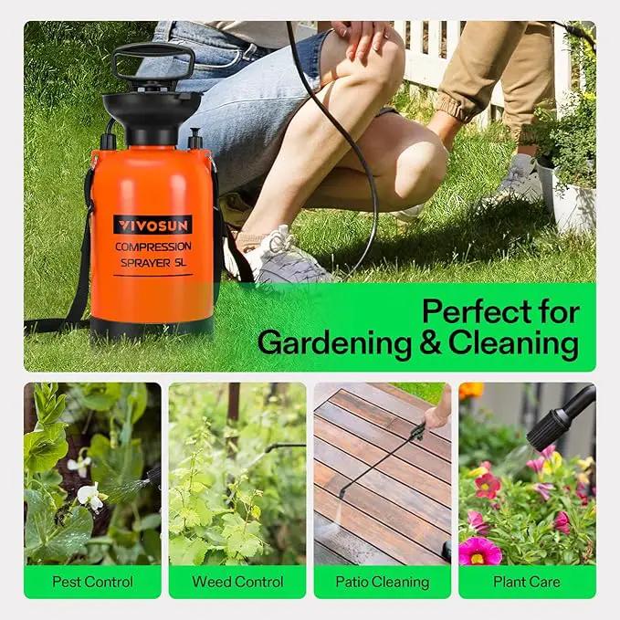 VIVOSUN 1.35-Gallon Pump Pressure Sprayer, Pressurized Lawn & Garden Water Spray Bottle with Adjustable Shoulder Strap, for Spraying Plants, Garden Watering and Household Cleaning by GreenHaven Gardens