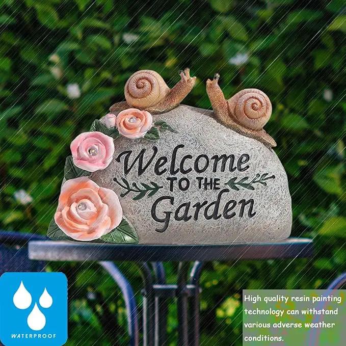 Snail Garden Statue Outdoor Decor Art Solar LED Light Welcome Sign Sculpture Auspicious Snail Resin Figurine Yard Porch Patio Lawn Decorations Housewarming Gifts for Mom Grandma Women by GreenHaven Gardens