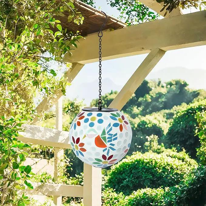 VCUTEKA Solar Chandelier Outdoor, Hanging Mosaic SolarLights with Hook Up, Solar Garden Lantern Decor for Yard, Deck and Patio, White by GreenHaven Gardens