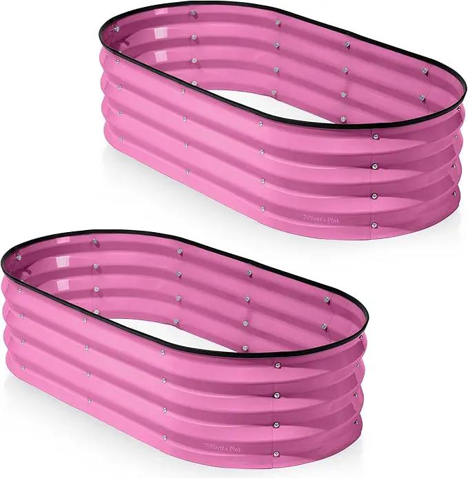 Galvanized Raised Garden Beds Outdoor // 4×2×1 ft (2-Pack) Planter Raised Beds for Gardening, Vegetables, Flowers (Pink) // Large Metal Garden Box by GreenHaven Gardens