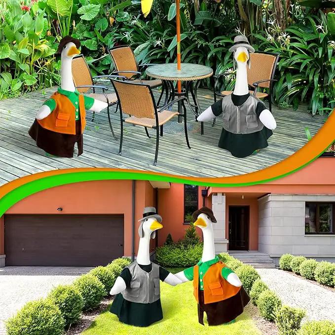 Frienda 2 Set Porch Goose Outfits Clothes 23 Inch Garden Raincoat Flag Bee Fishing Style Goose Costume for Lawn Patio Valentine's Day Decor by GreenHaven Gardens