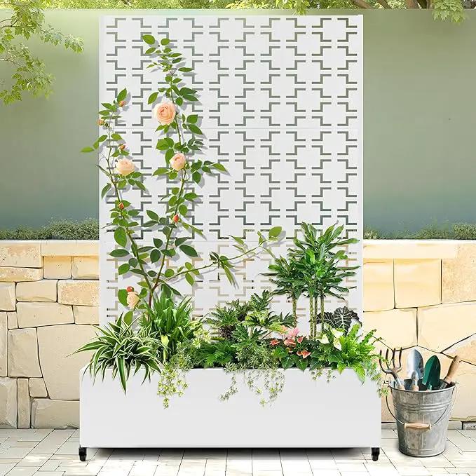 Raised Garden Bed with Trellis and Wheels,73"x47"x16" Metal Raised Garden Bed,White Squared Metal Planter with Climbing Trellis for Vines & Vegetables by GreenHaven Gardens