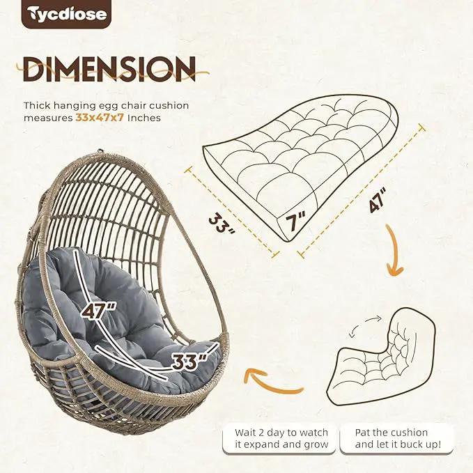 Egg Chair Cushion Replacement, Waterproof Outdoor Hanging Egg Swing Chair Cushions Pads, U-Shaped Thickened Cushions for Hanging Eggs Chair with Ties, 47x33x7 Inches (Grey) by GreenHaven Gardens