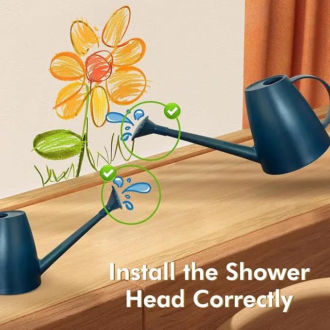 Watering Can for Indoor Outdoor Plants, Modern Small Watering Cans with Removable Nozzle, Long Spout Watering Can for Indoor Bonsai Plants Garden Flowers 1/2 Gallon 1.8L 60OZ (Dark Blue) by GreenHaven Gardens