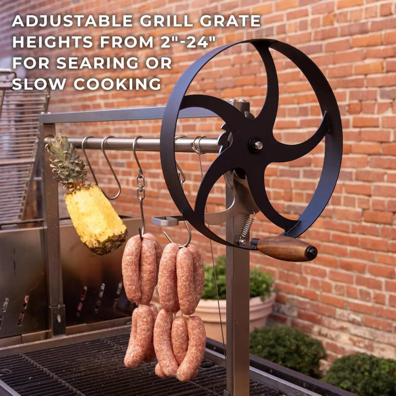 Backyard Discovery Argentine Santa Maria XL Wood Fire & Charcoal Steel BBQ Grill with Asado Clamp, Adjustable Grill Grates, Brasero, Fire Bricks, S-Hooks, Acacia Wood Table for Outdoor Gaucho Grilling by GreenHaven Gardens