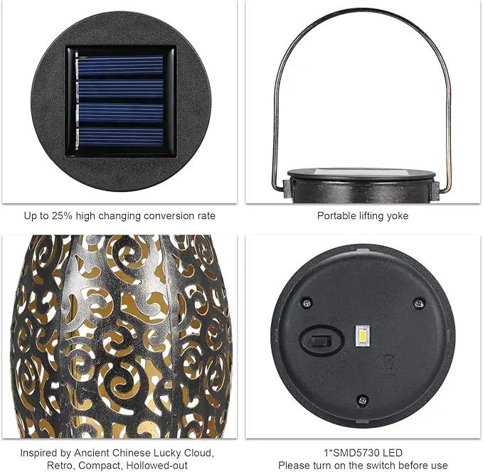 2 Pack Solar Lanterns, Hanging Solar Lantern Outdoor Lantern Solar Powered Lantern with Handle Metal Waterproof Decorative Solar Garden Lights for Patio Yard Pathway Walkway by GreenHaven Gardens