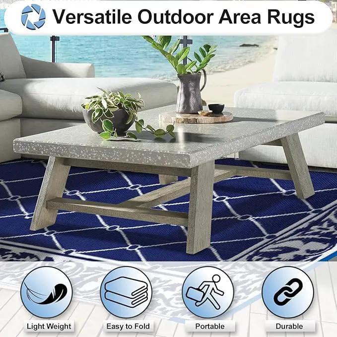 OutdoorLines Indoor Outdoor Rug for Patio 6x9 ft - Reversible Outside Carpet, Stain & UV Resistant Portable RV Mat, Plastic Straw Rug for Camping, Pool Deck, Porch Rhombus Navy & White by GreenHaven Gardens
