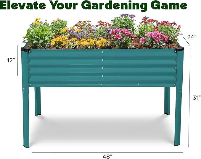 Galvanized Raised Garden Beds Outdoor with Legs // 48×24×31in Elevated Planter Box for Vegetables, Flowers (Turquoise) // Large Metal Garden Bed for Backyard Patio Gardening by GreenHaven Gardens