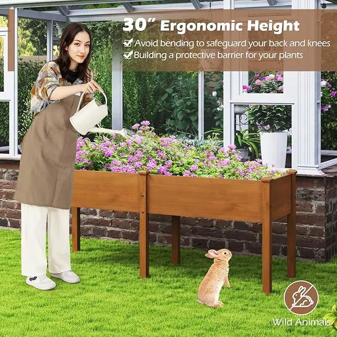 Giantex Raised Garden Bed, Elevated Wood Planter Box with Drain Hole, Gardening Planter Raised Bed for Planting Vegetables Flowers Succulents Herbs, 73" Lx23 Wx30 H by GreenHaven Gardens