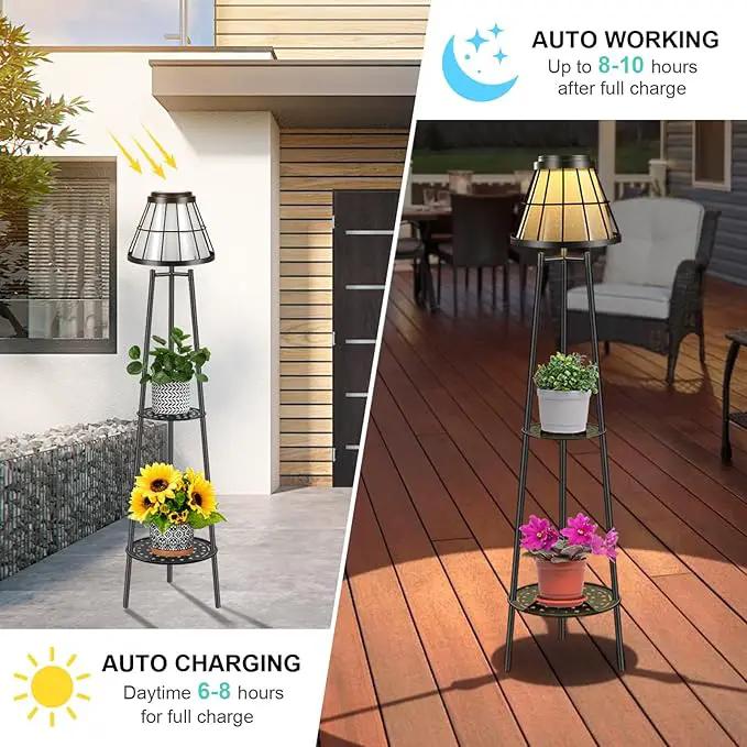 2 Pack Solar Lights Outdoor with Plant Stands, Solar Floor Lamp Street Lights Metal Tripod Patio Lights for Garden Yard Pathway Driveway Front/Back Porch Decoration by GreenHaven Gardens