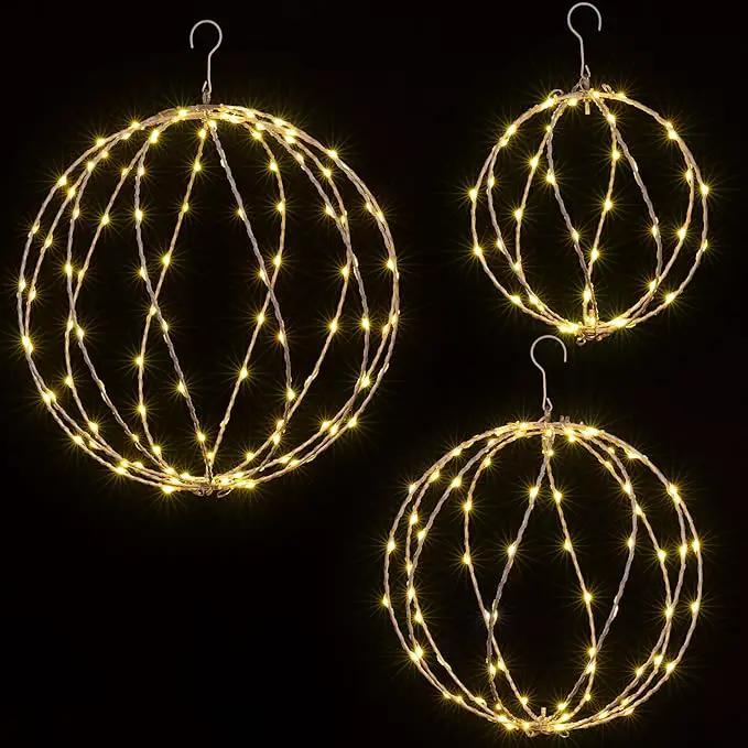 LIGHTSHARE 248LED 12IN+16IN+20IN Light Ball Yard Decoration Pathway Lights White Sphere Light Fold Flat Metal Frame Indoor Outdoor Waterproof Garden Lights, Plug in(Set of 3) by GreenHaven Gardens