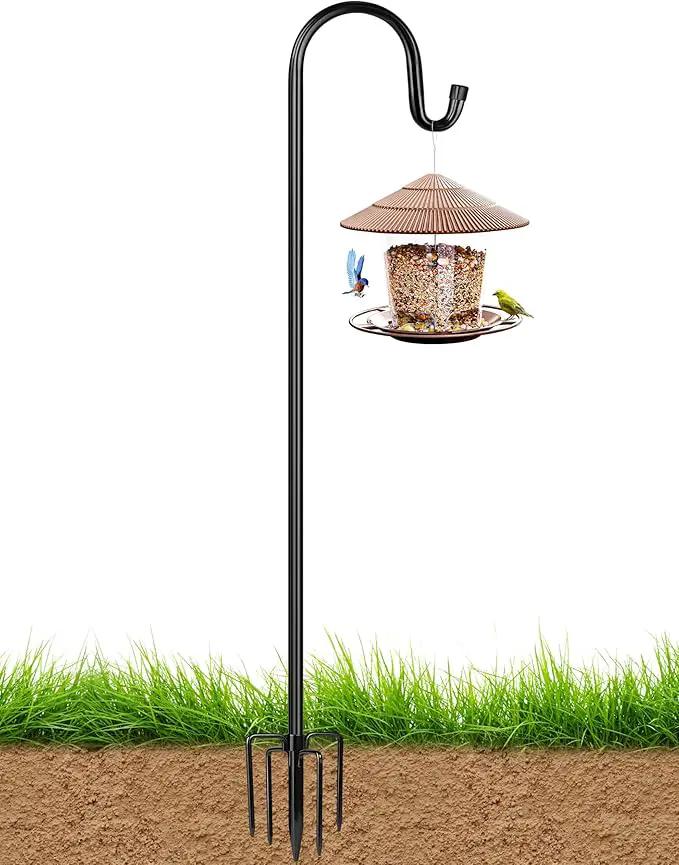 XDW-GIFTS Bird Feeder Pole for Outdoor, 60 Inch Shepherds Hooks Heavy Duty Garden Pole for Hanging Plant Basket, Solar Light Lanterns, Garden Plant Hanger Stands with 5 Base Prongs by GreenHaven Gardens