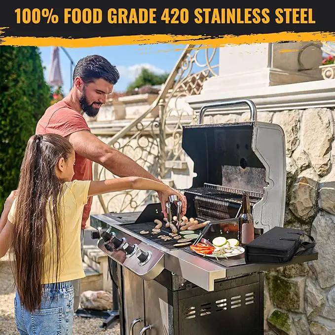 BBQ Grill Tools Set 16-inch Heavy Duty, 3 Pcs - Barbecue Utensils Kit for Camping, Kitchen, Outdoor Cooking,Suitable as a Gift for Men, Fathers, Friends by GreenHaven Gardens