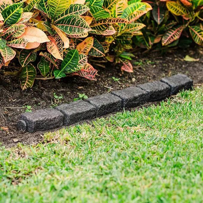 Beuta Landscape Edging | Garden Edging Border | Faux Stone Bricks for Lawn edging, Flower beds, Pathways & Yard Edging– 4 Packs | Each Section Has 6 Bricks 48"L x 4"W x 2.25"H | 12 Spikes |Charcoal by GreenHaven Gardens