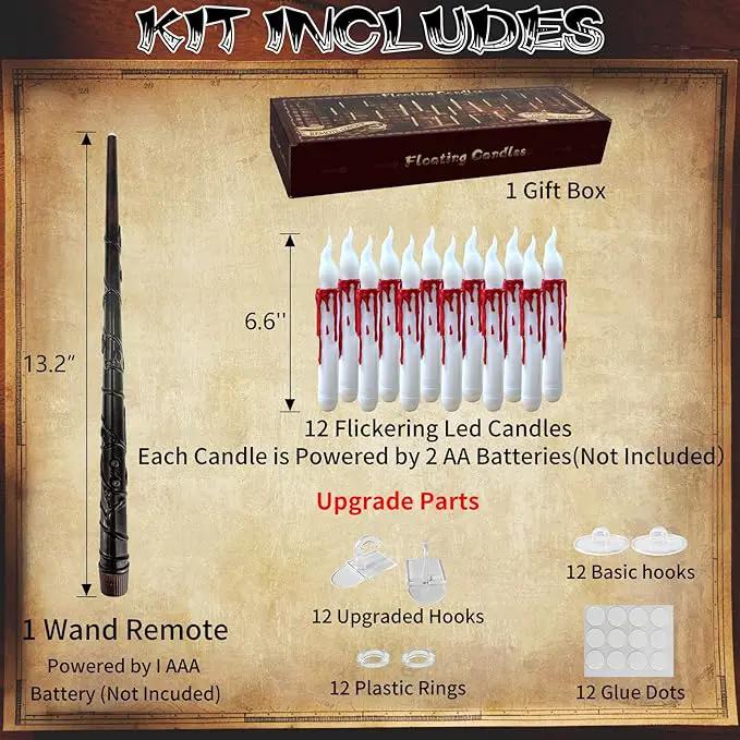 Halloween Decorations, 2023 Newest Floating LED Candles with Wand Remote Control, Witch Wizard Christmas Decor for Indoor Home Room Classroom Bedroom Birthday Party, 12pcs (White & Red), 6.6 by GreenHaven Gardens