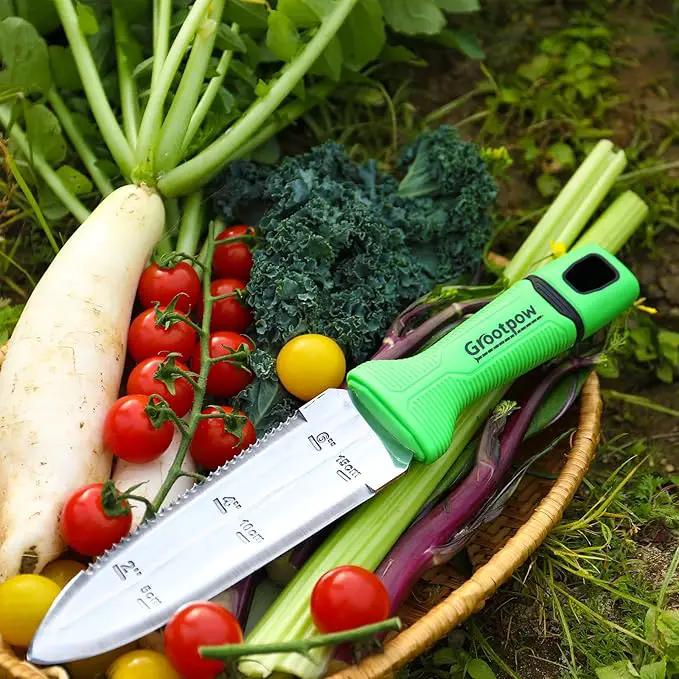 GK01 Hori Hori Garden Knife, Full Tang Gardening Knife with 7.1" Stainless Steel Double-Edged Blade, Heavy Duty Gardening Hand Tool for Weeding and Gardening with Oxford Sheath - in Gift Box by GreenHaven Gardens